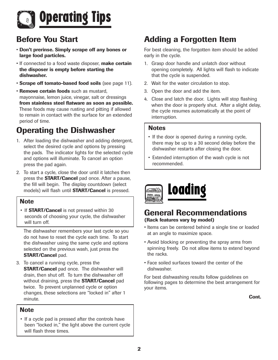 Operating tips loading, Before you start, Operating the dishwasher | Adding a forgotten item, General recommendations | Maytag MDBH970AWB User Manual | Page 3 / 48