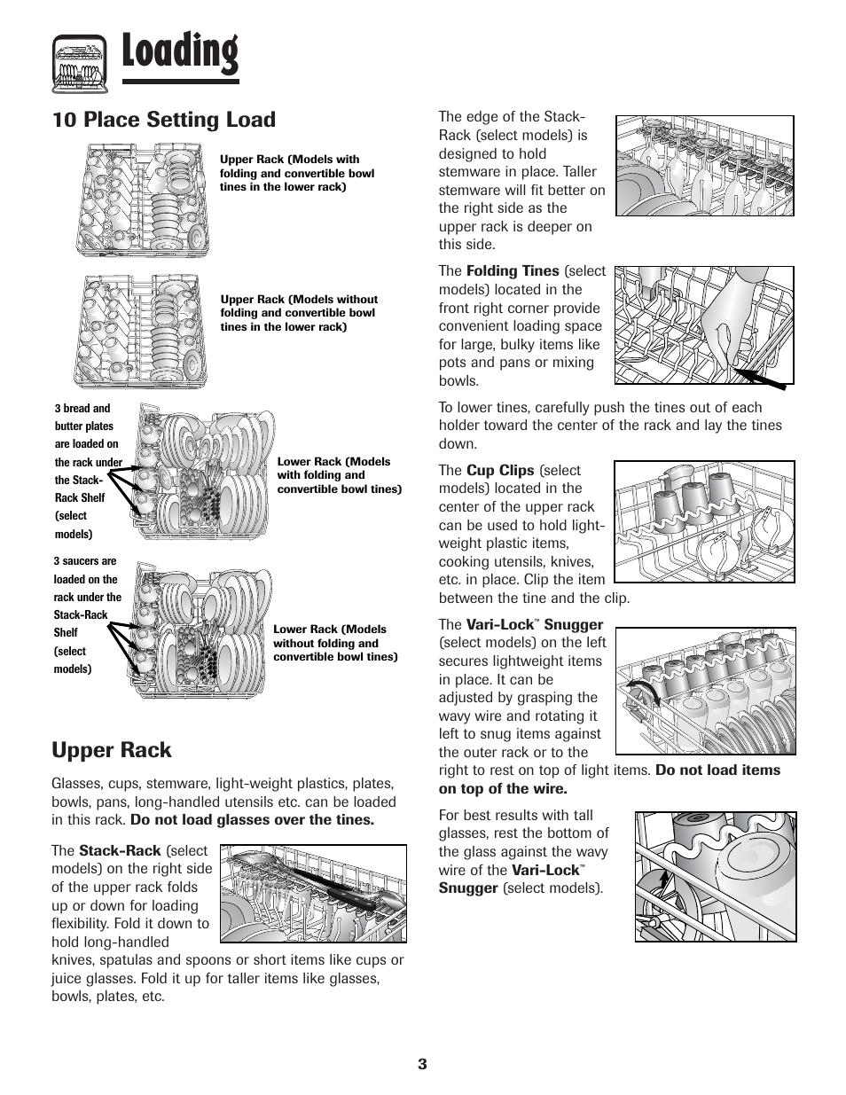 Loading, 10 place setting load upper rack | Maytag MDBH970AWB User Manual | Page 4 / 48