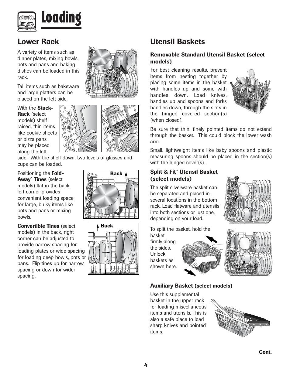 Loading, Lower rack, Utensil baskets | Maytag MDBH970AWB User Manual | Page 5 / 48