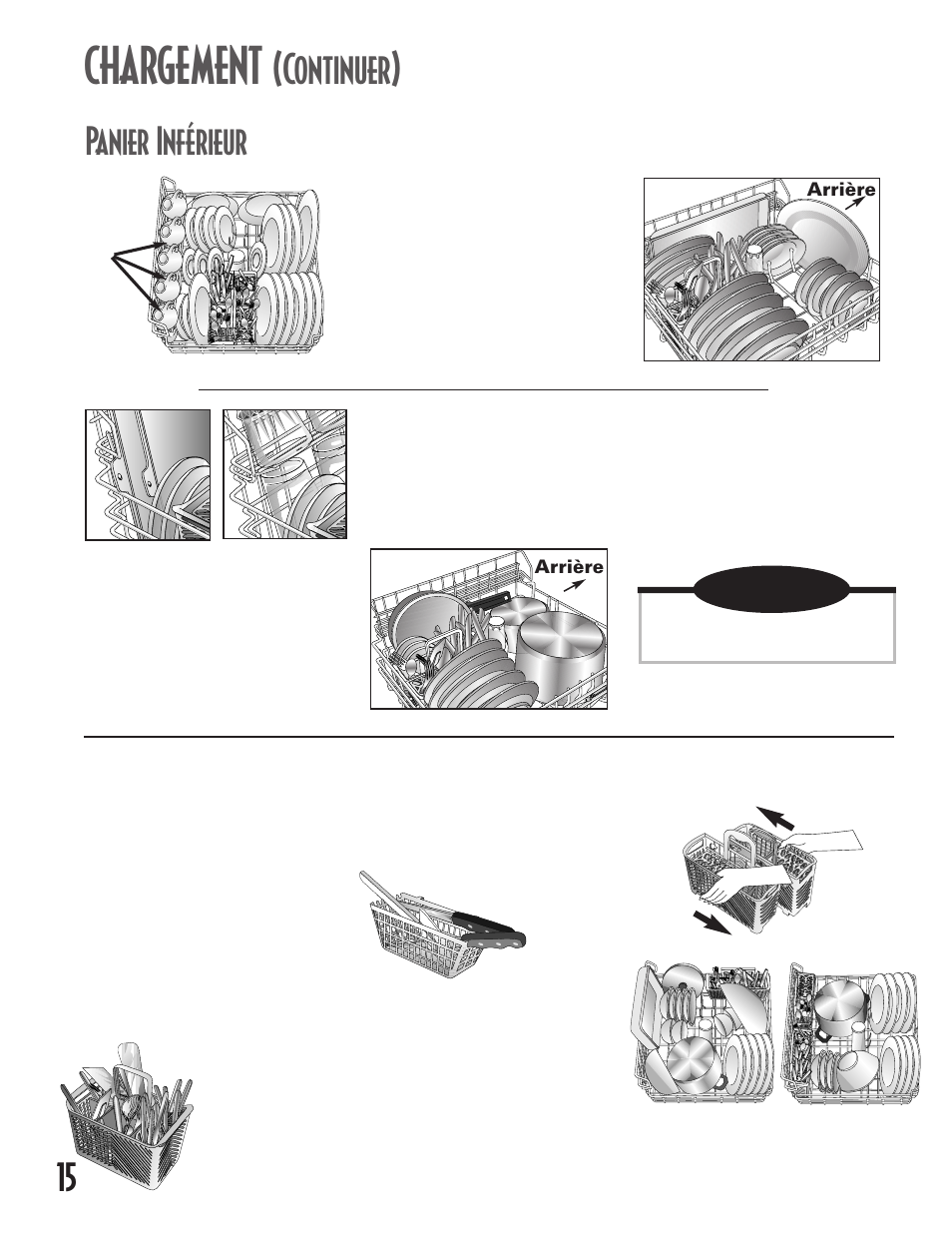 Chargement, Continuer), Panier inférieur | Remarque | Maytag MDB6100AWB User Manual | Page 16 / 36