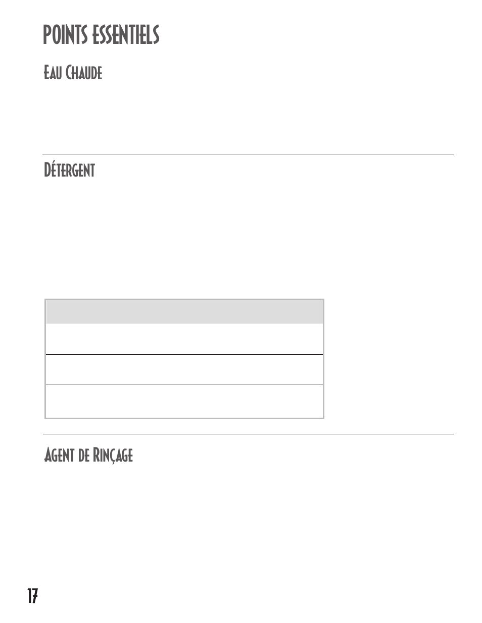 Points essentiels, Eau chaude, Détergent | Agent de rinçage | Maytag MDB6100AWB User Manual | Page 18 / 36
