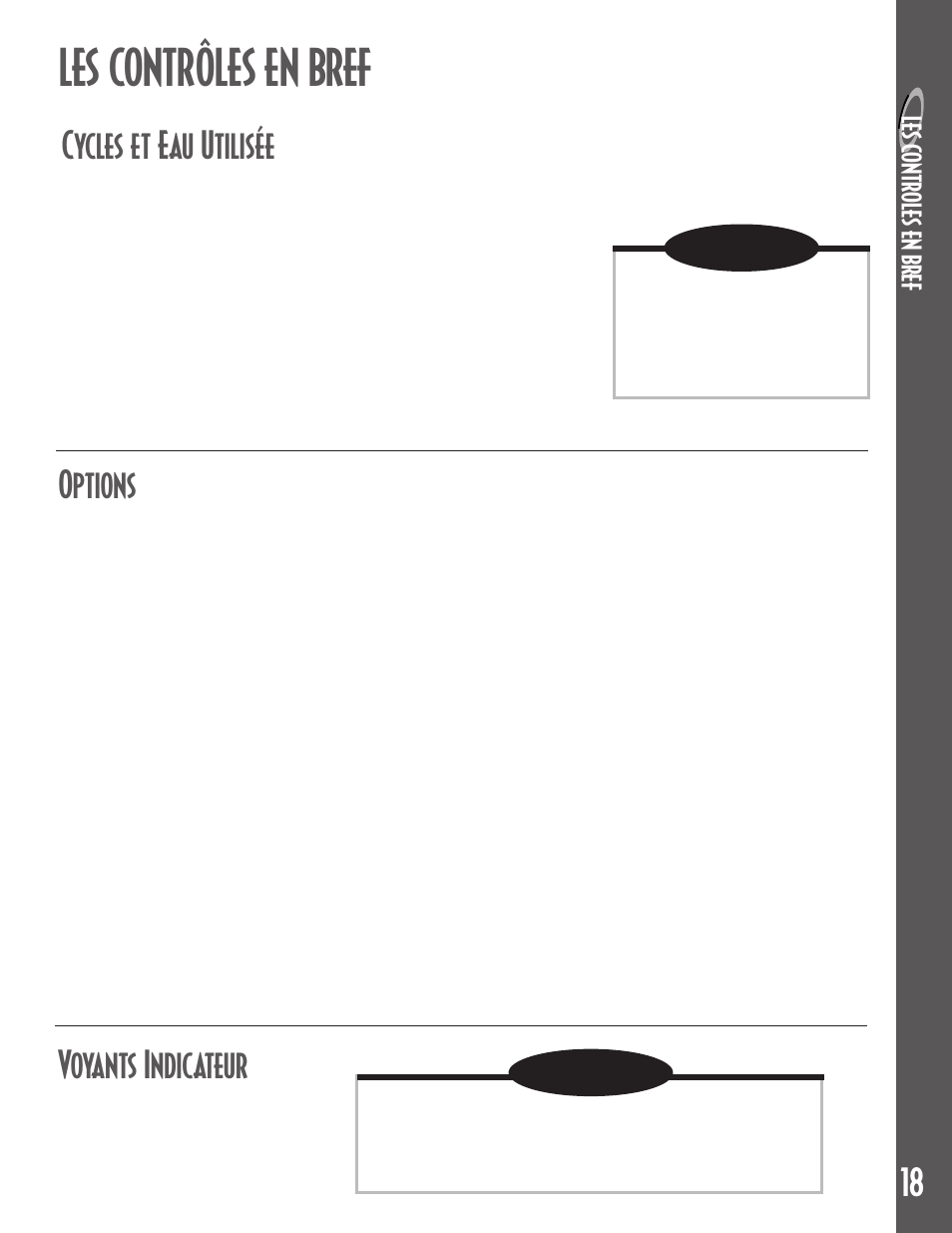 Les contrôles en bref, Cycles et eau utilisée, Options | Voyants indicateur, Le s c ontr ol es en br ef, Remarque | Maytag MDB6100AWB User Manual | Page 19 / 36