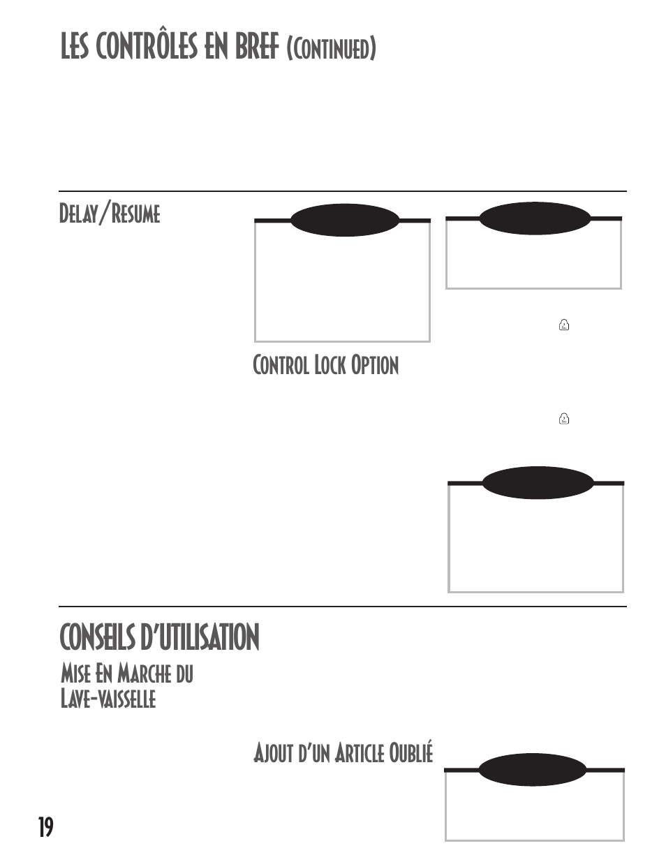 Conseils d’utilisation, Les contrôles en bref, Continued) | Delay/resume, Control lock option, Mise en marche du lave-vaisselle, Ajout d’un article oublié | Maytag MDB6100AWB User Manual | Page 20 / 36