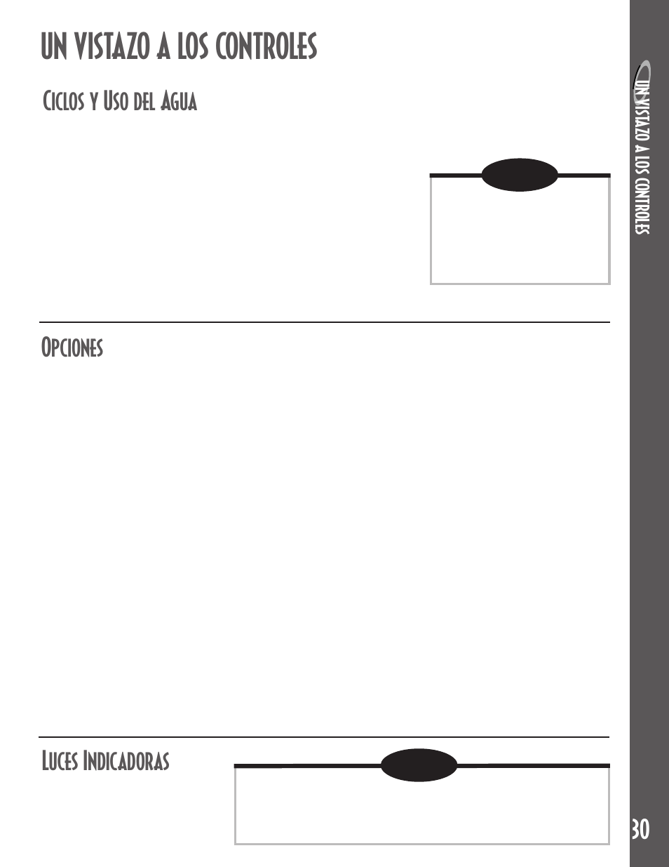 Un vistazo a los controles, Ciclos y uso del agua, Opciones | Luces indicadoras, Nota | Maytag MDB6100AWB User Manual | Page 31 / 36