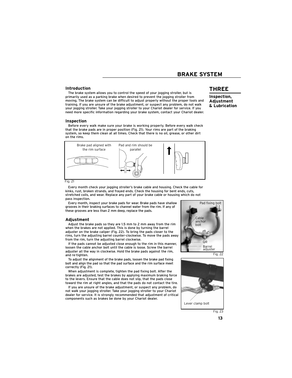 Three, Brake system | Chariot Carriers Cavalier User Manual | Page 14 / 21