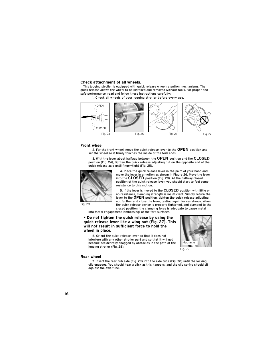 Check attachment of all wheels, Front wheel, Open | Closed, Rear wheel | Chariot Carriers Cavalier User Manual | Page 17 / 21