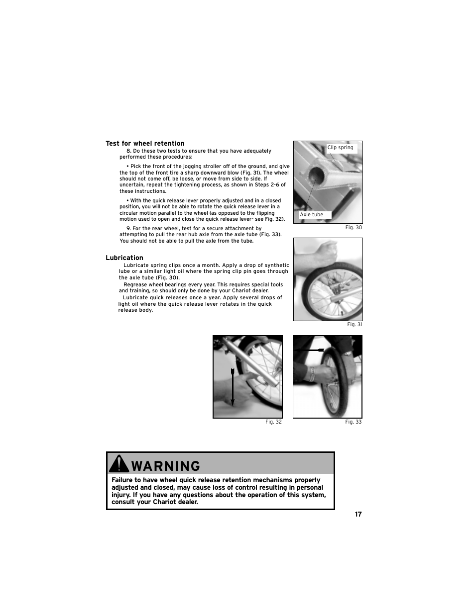 Warning | Chariot Carriers Cavalier User Manual | Page 18 / 21