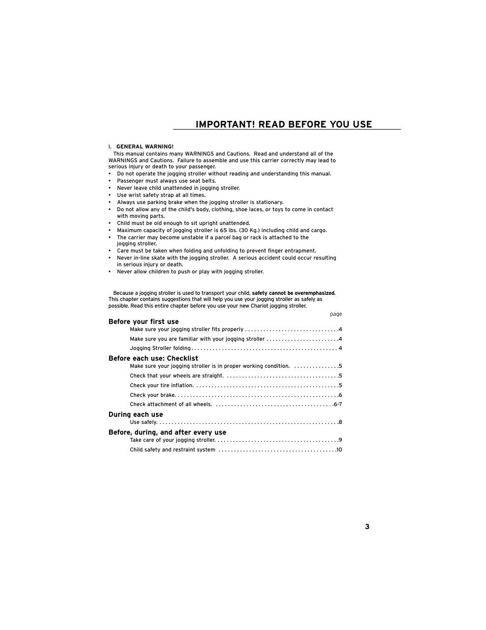 Important! read before you use | Chariot Carriers Cavalier User Manual | Page 4 / 21