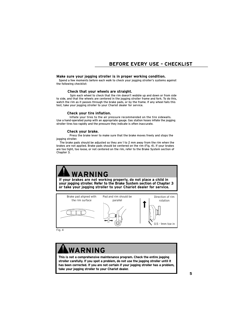 Warning | Chariot Carriers Cavalier User Manual | Page 6 / 21