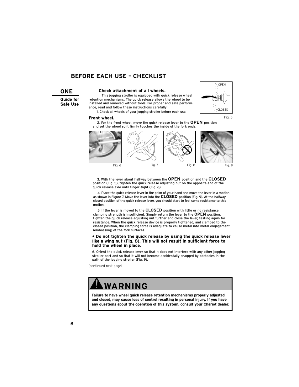 Warning, Before each use – checklist | Chariot Carriers Cavalier User Manual | Page 7 / 21