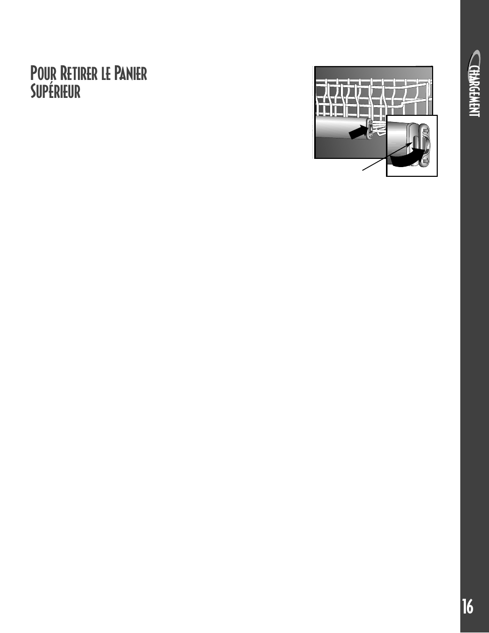 16 pour retirer le panier supérieur, Char ge ment | Maytag MDB6657AWB User Manual | Page 17 / 36