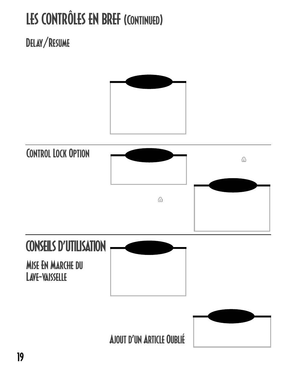 Les contrôles en bref, Conseils d’utilisation, Continued) | Mise en marche du lave-vaisselle, Ajout d’un article oublié, Delay/resume, Control lock option | Maytag MDB6657AWB User Manual | Page 20 / 36