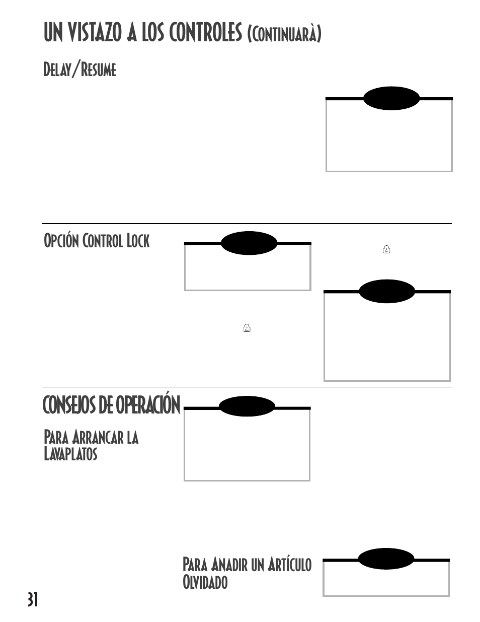 Un vistazo a los controles, Consejos de operación, Continuarà) | Delay/resume, Para arrancar la lavaplatos, Para anadir un artículo olvidado, Opción control lock | Maytag MDB6657AWB User Manual | Page 32 / 36