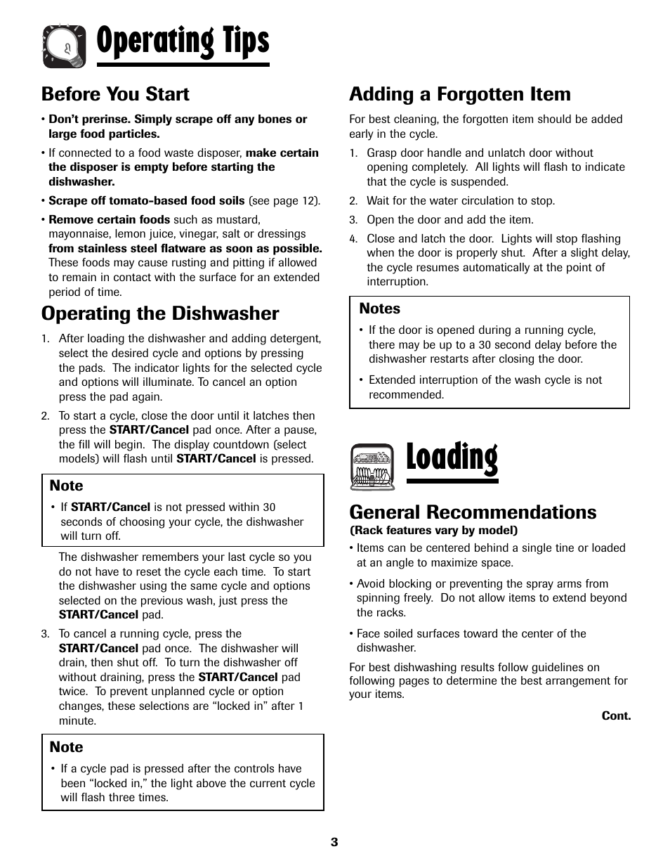 Operating tips loading, Before you start, Operating the dishwasher | Adding a forgotten item, General recommendations | Maytag MDB8751AWB User Manual | Page 4 / 48