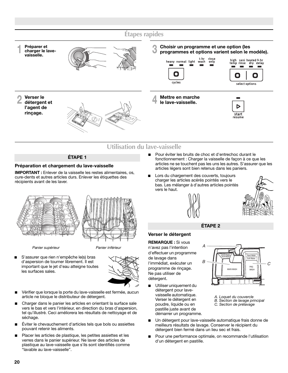 Étapes rapides utilisation du lave-vaisselle | Maytag MDBS469PAS User Manual | Page 20 / 26