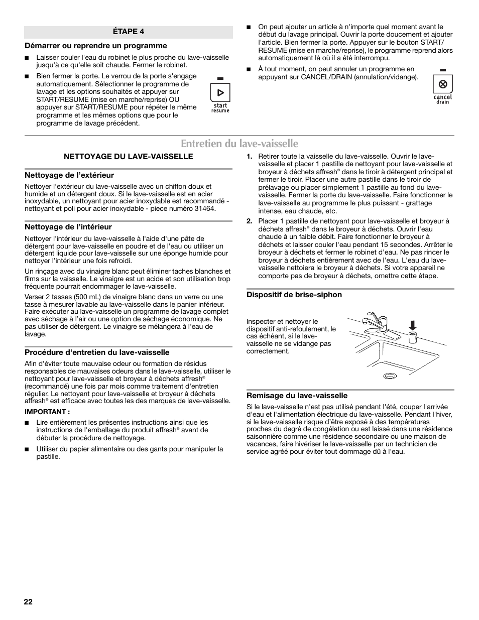 Entretien du lave-vaisselle | Maytag MDBS469PAS User Manual | Page 22 / 26