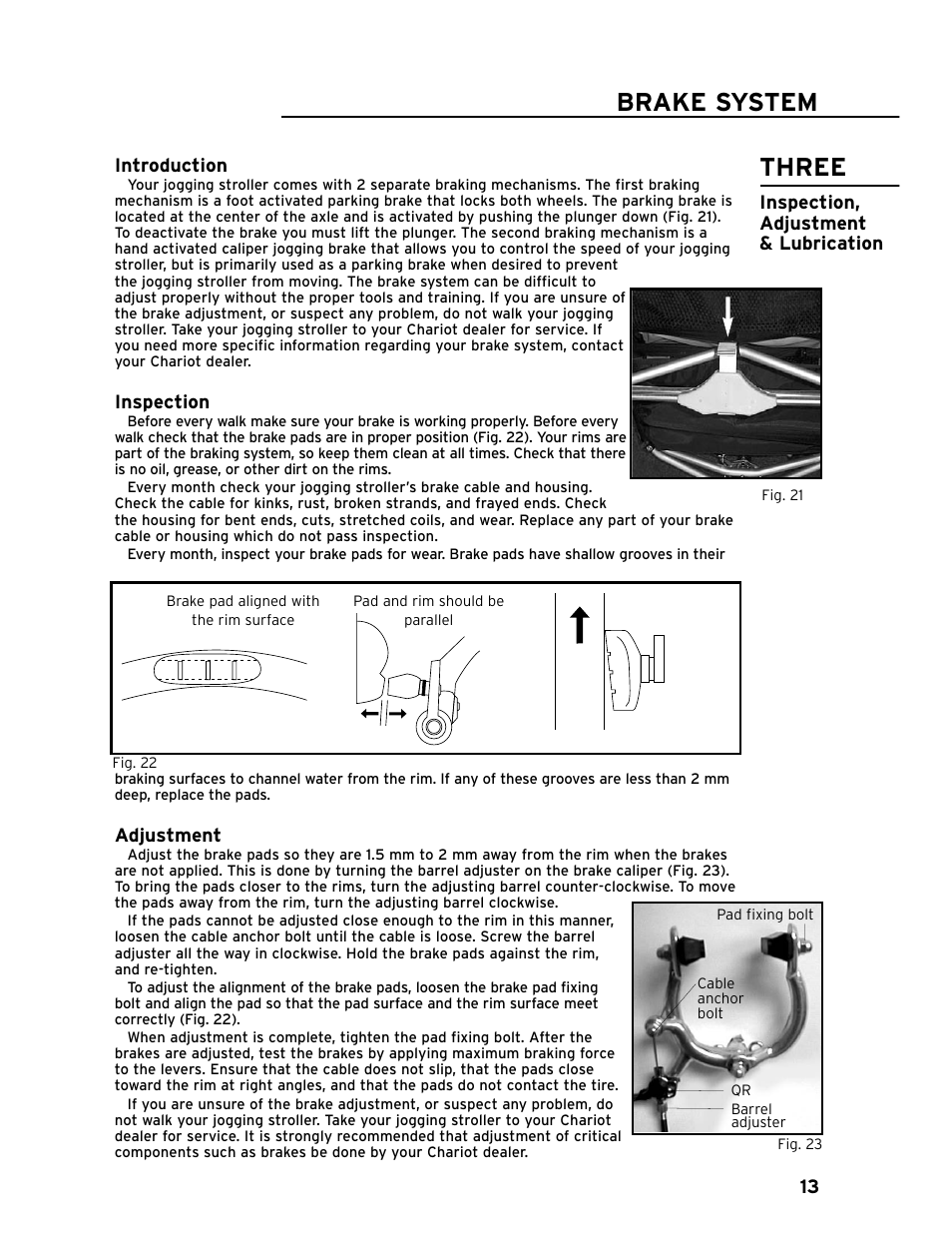 Three, Brake system | Chariot Carriers CAVALIER 51100442 User Manual | Page 14 / 21
