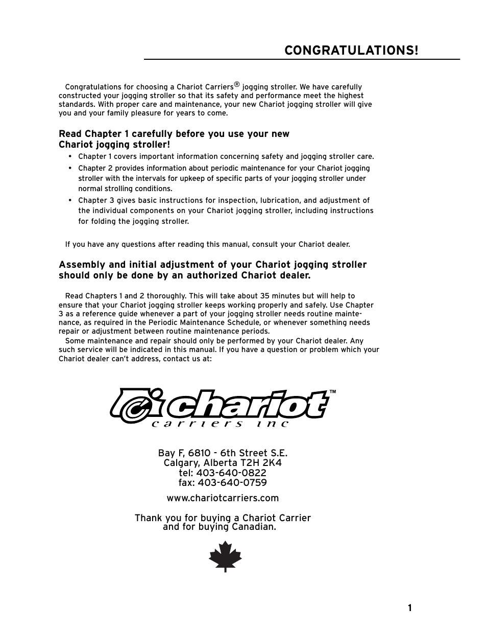 Chariot Carriers CAVALIER 51100442 User Manual | Page 2 / 21