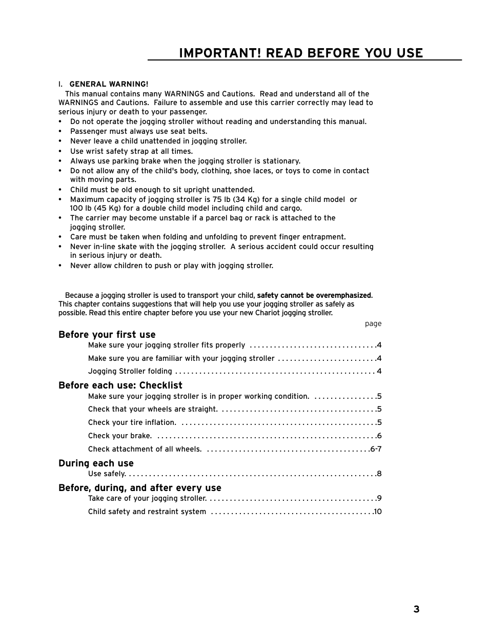 Important! read before you use | Chariot Carriers CAVALIER 51100442 User Manual | Page 4 / 21