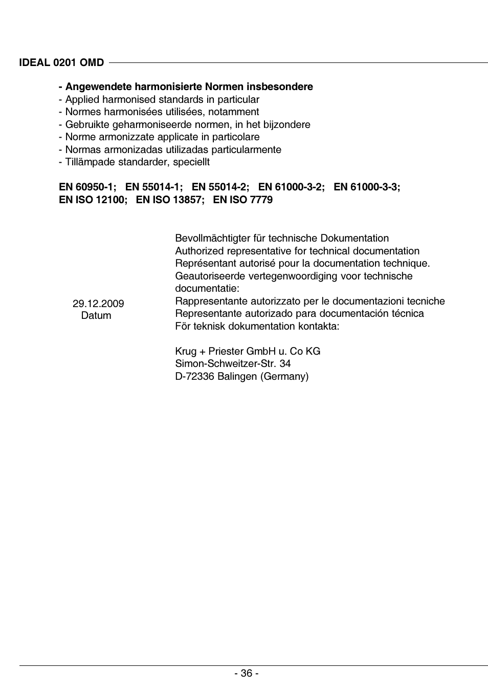 MBM Corporation IDEAL 0201 OMD User Manual | Page 36 / 40