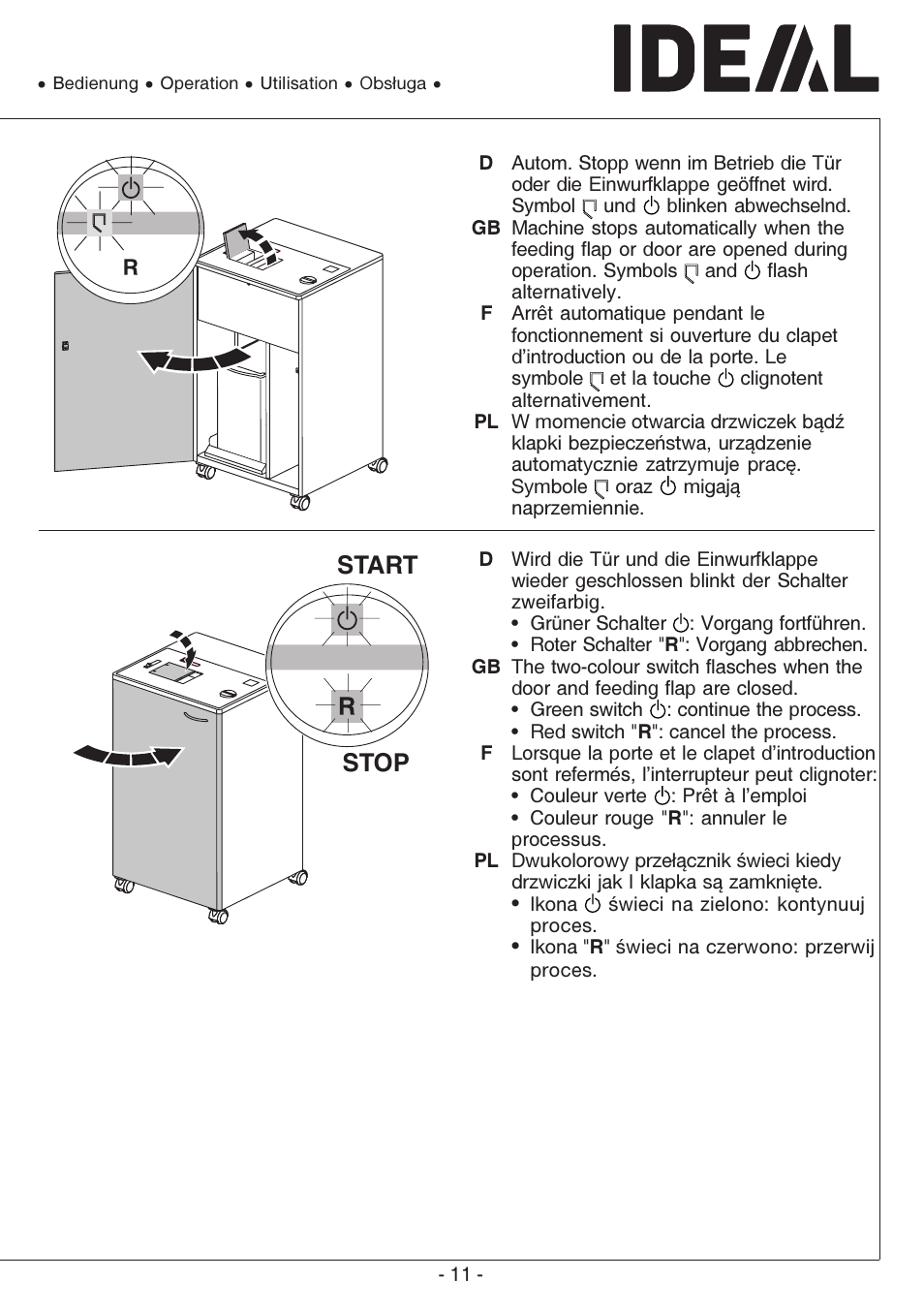 Stop start | MBM Corporation IDEAL 0101 HDP User Manual | Page 11 / 20