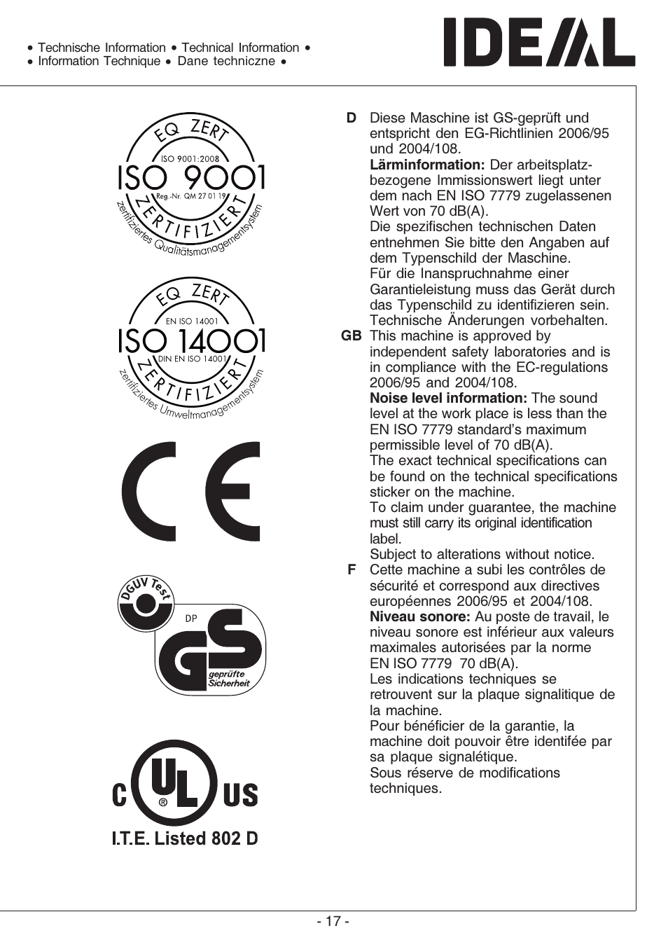 MBM Corporation IDEAL 0101 HDP User Manual | Page 17 / 20