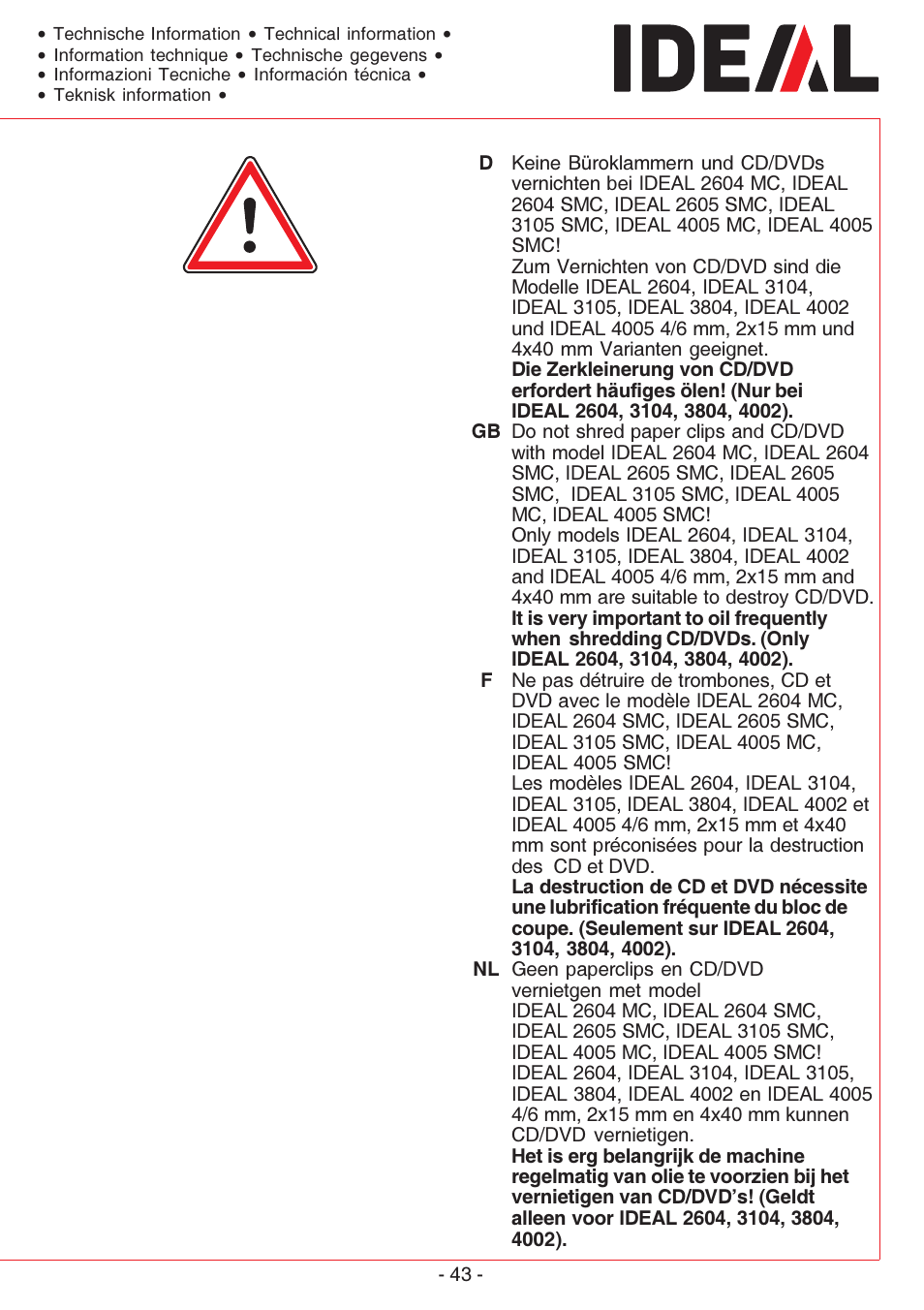 MBM Corporation IDEAL 4005 User Manual | Page 43 / 56