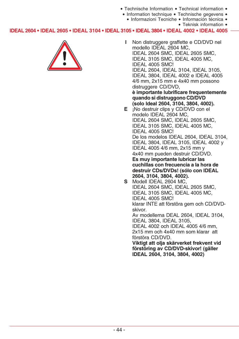 MBM Corporation IDEAL 4005 User Manual | Page 44 / 56