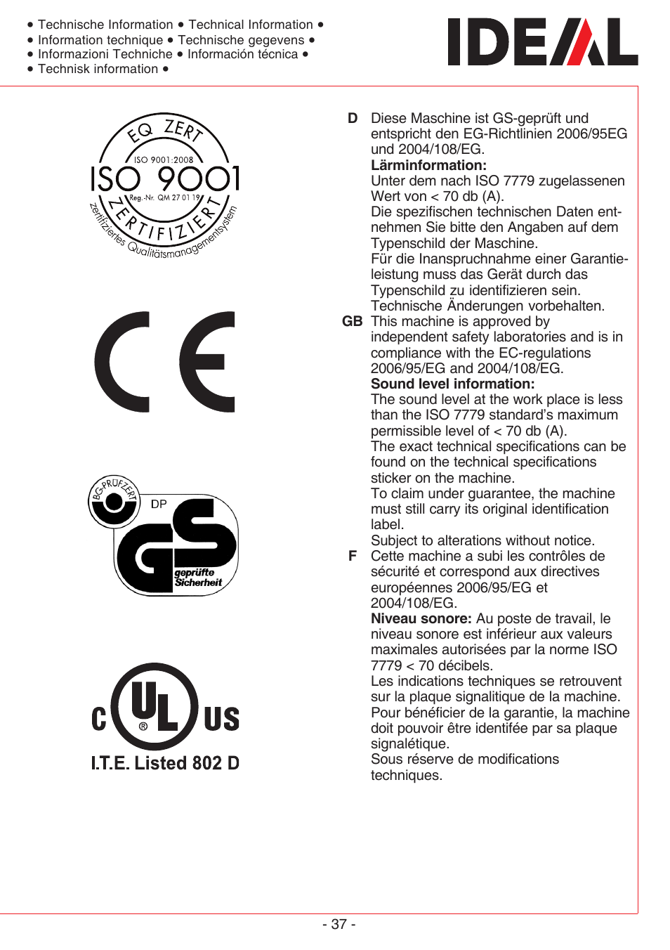 MBM Corporation IDEAL 3105 SMC User Manual | Page 37 / 44