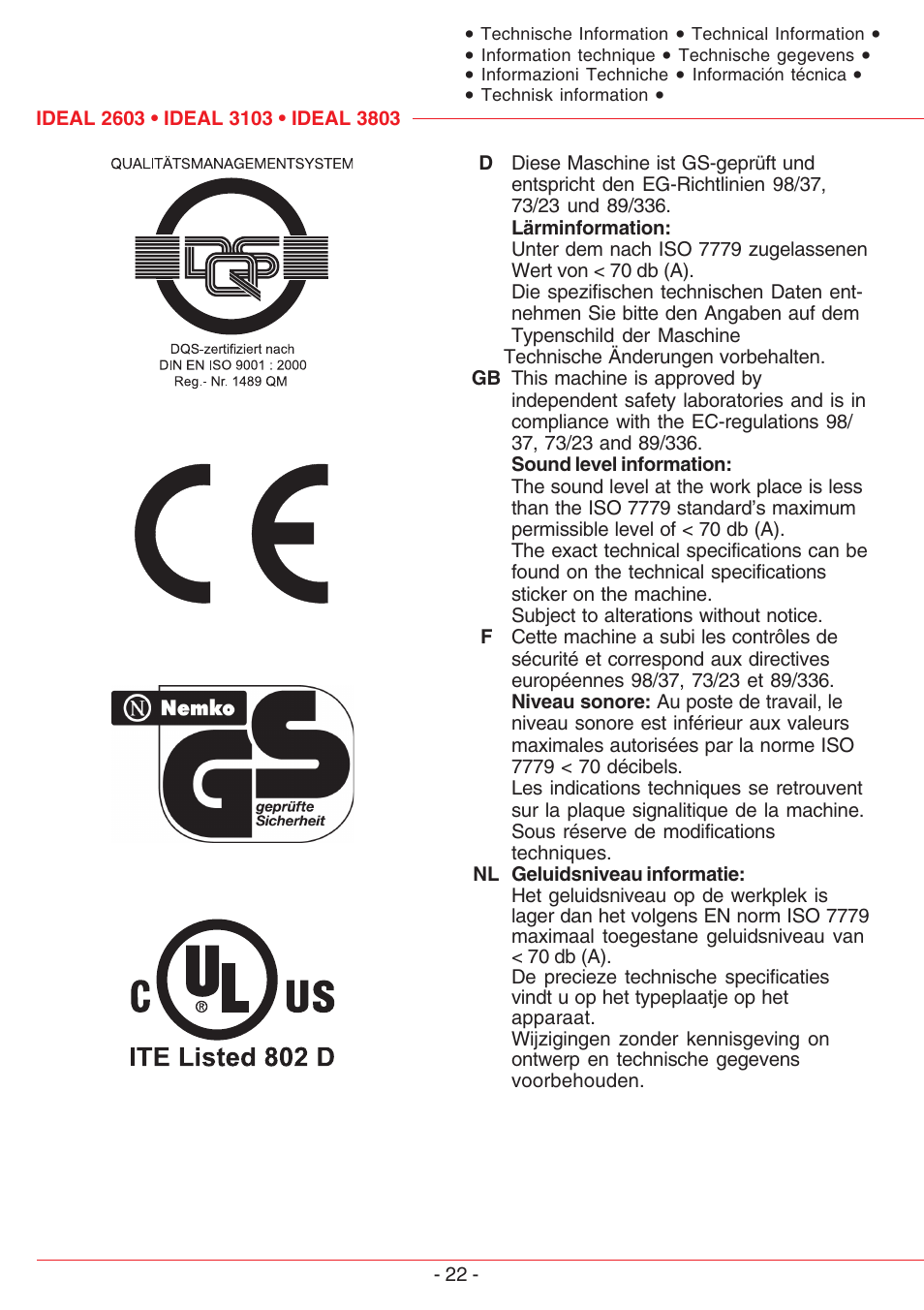 MBM Corporation IDEAL 2603 SMC User Manual | Page 22 / 28
