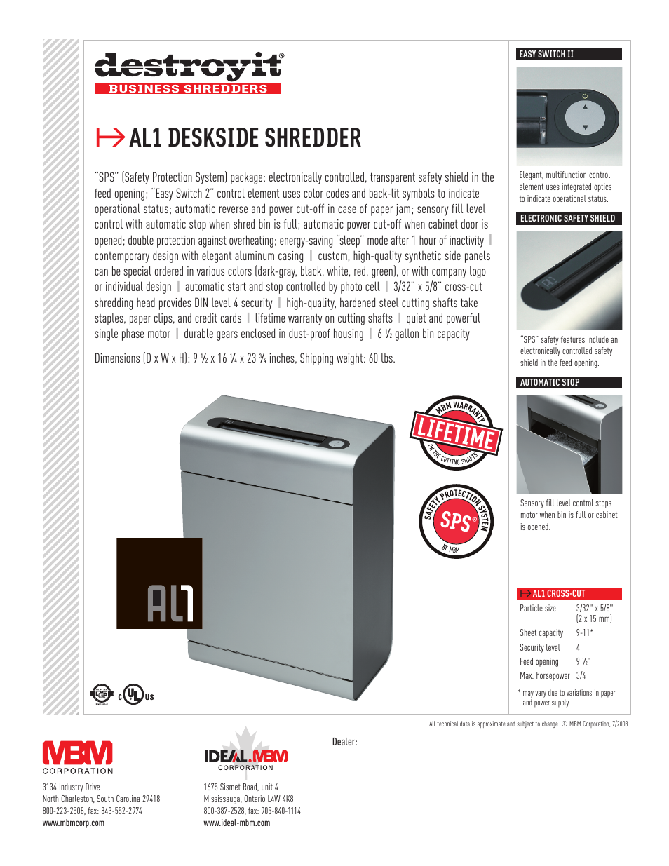MBM Corporation AL1 User Manual | 1 page