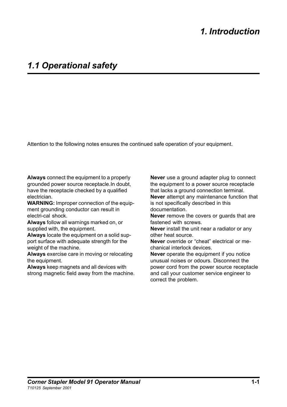 Introduction 1.1 operational safety | MBM Corporation Maxxum 91 corner stapler User Manual | Page 3 / 12