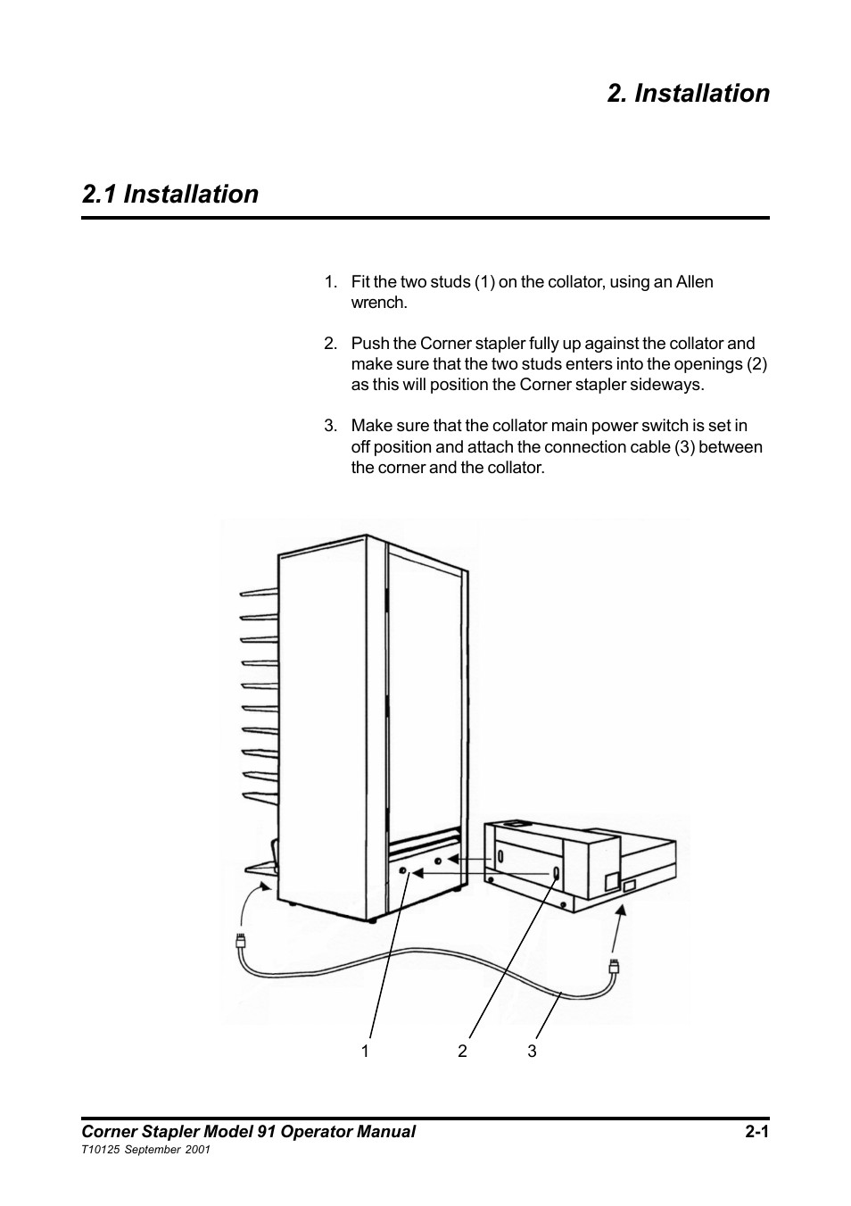 1 installation 2. installation | MBM Corporation Maxxum 91 corner stapler User Manual | Page 4 / 12