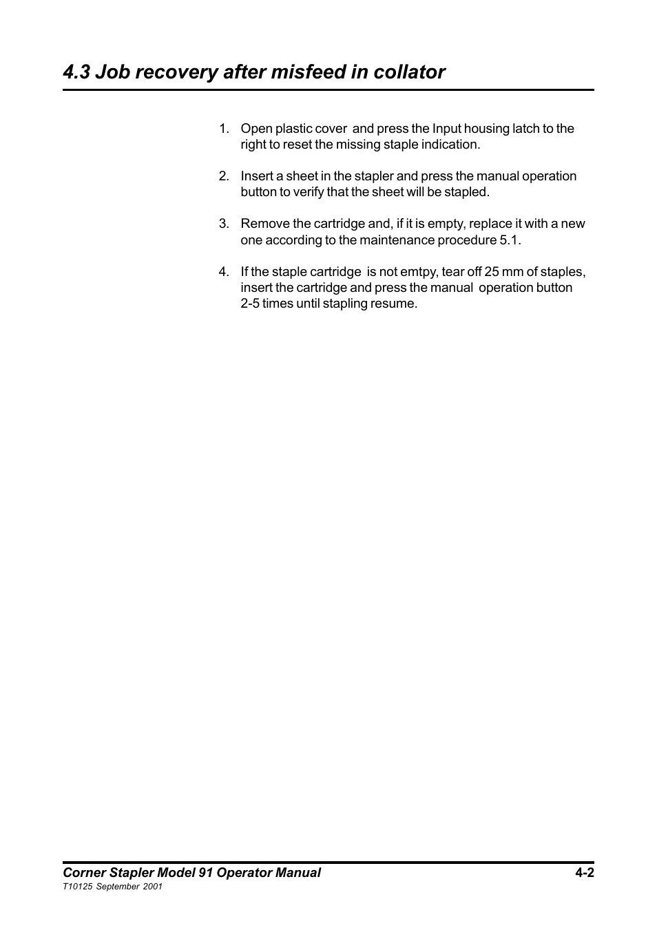3 job recovery after misfeed in collator | MBM Corporation Maxxum 91 corner stapler User Manual | Page 8 / 12