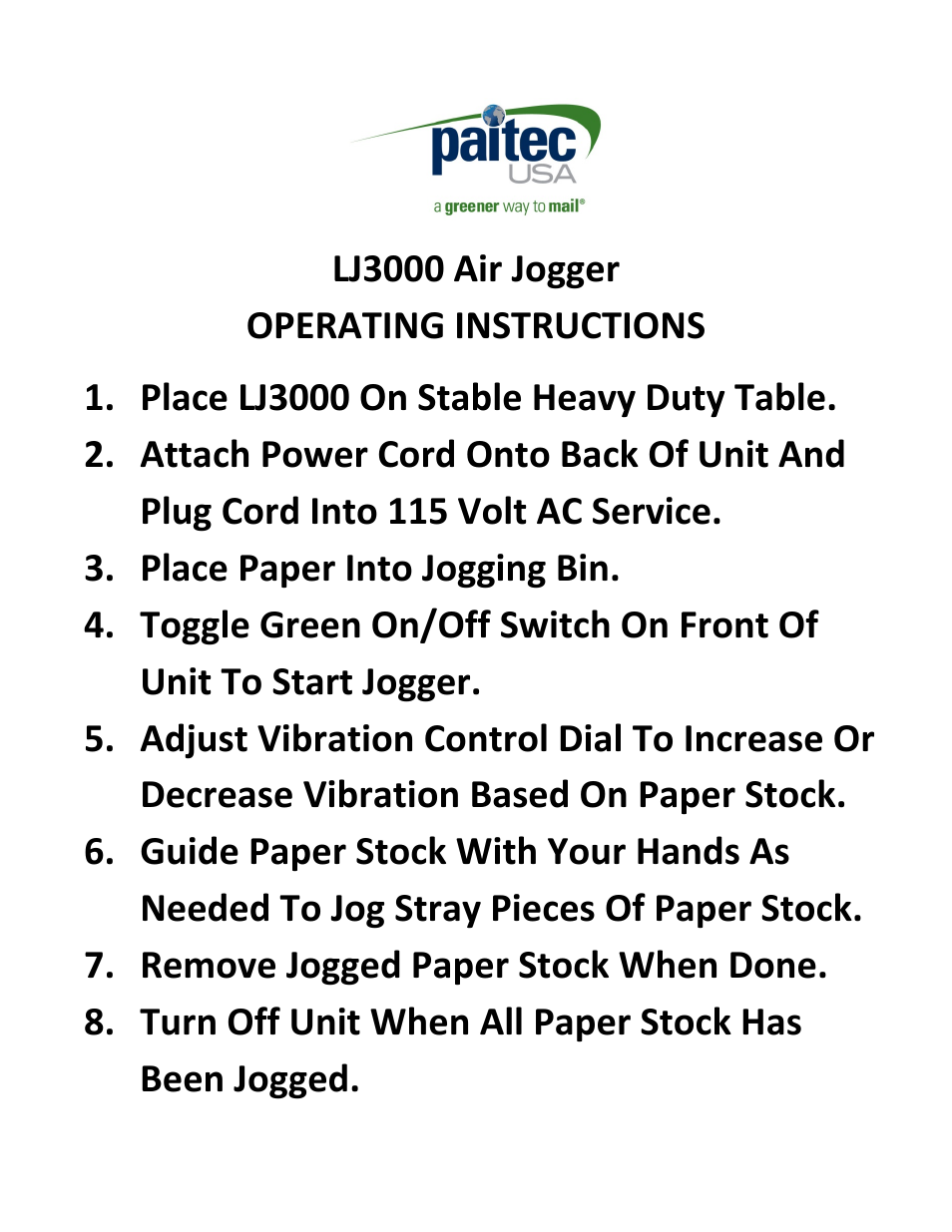 MBM Corporation LJ 3000 User Manual | Page 2 / 2
