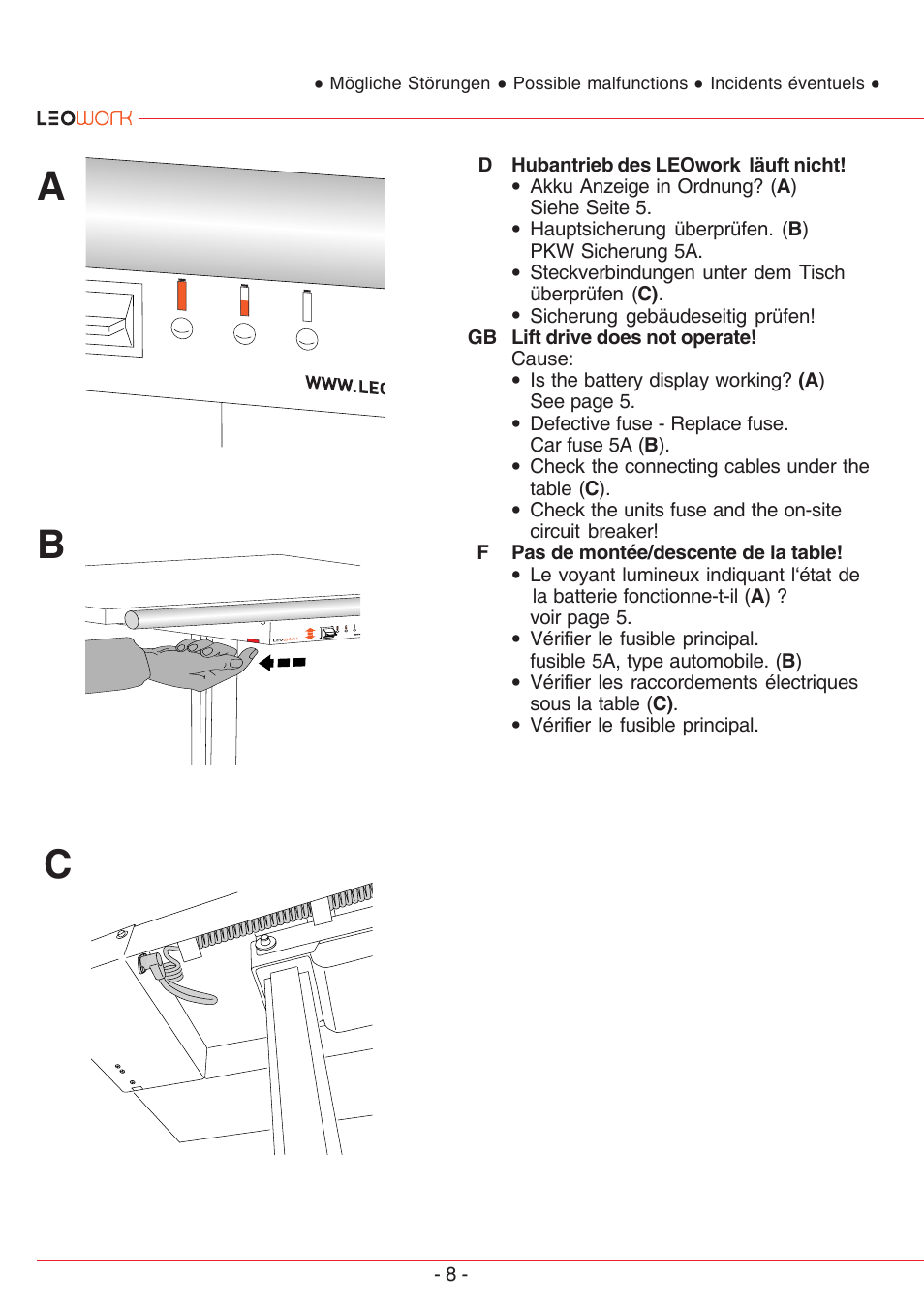 Ab c | MBM Corporation LEOWORK PAPER LIFT User Manual | Page 8 / 12