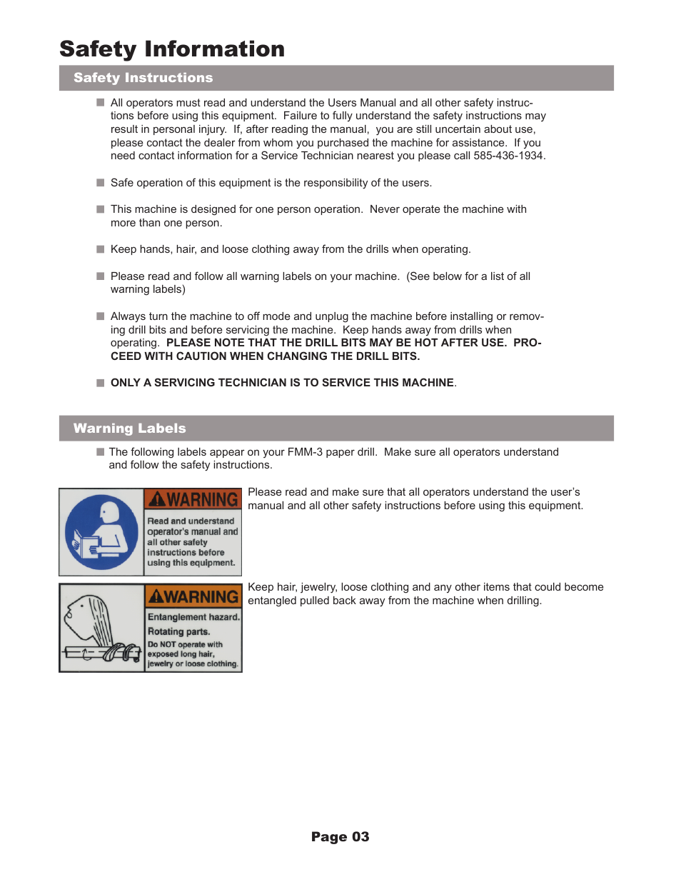 Safety information | MBM Corporation FMM3 User Manual | Page 4 / 24