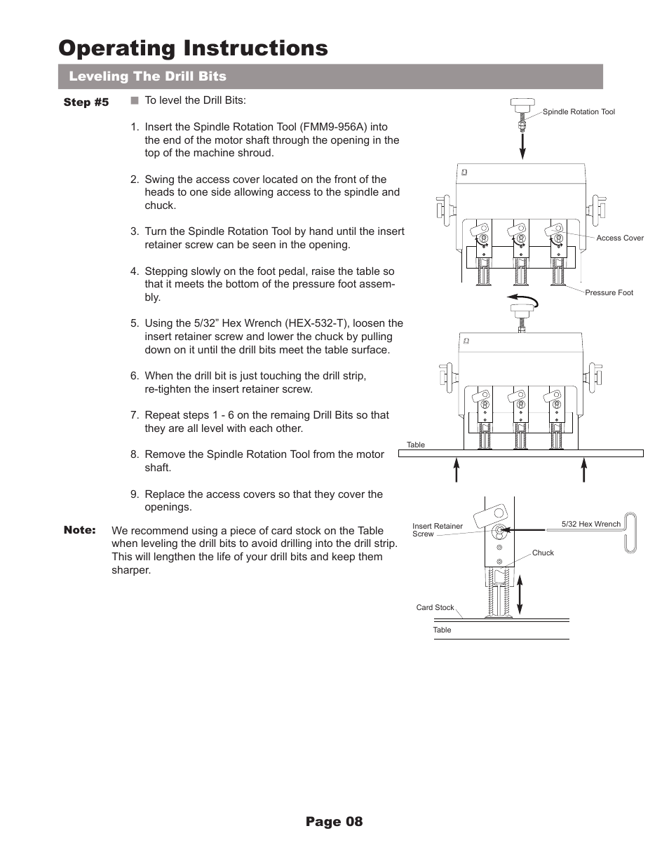 Operating instructions, Leveling the drill bits page 08 | MBM Corporation FMM3 User Manual | Page 9 / 24