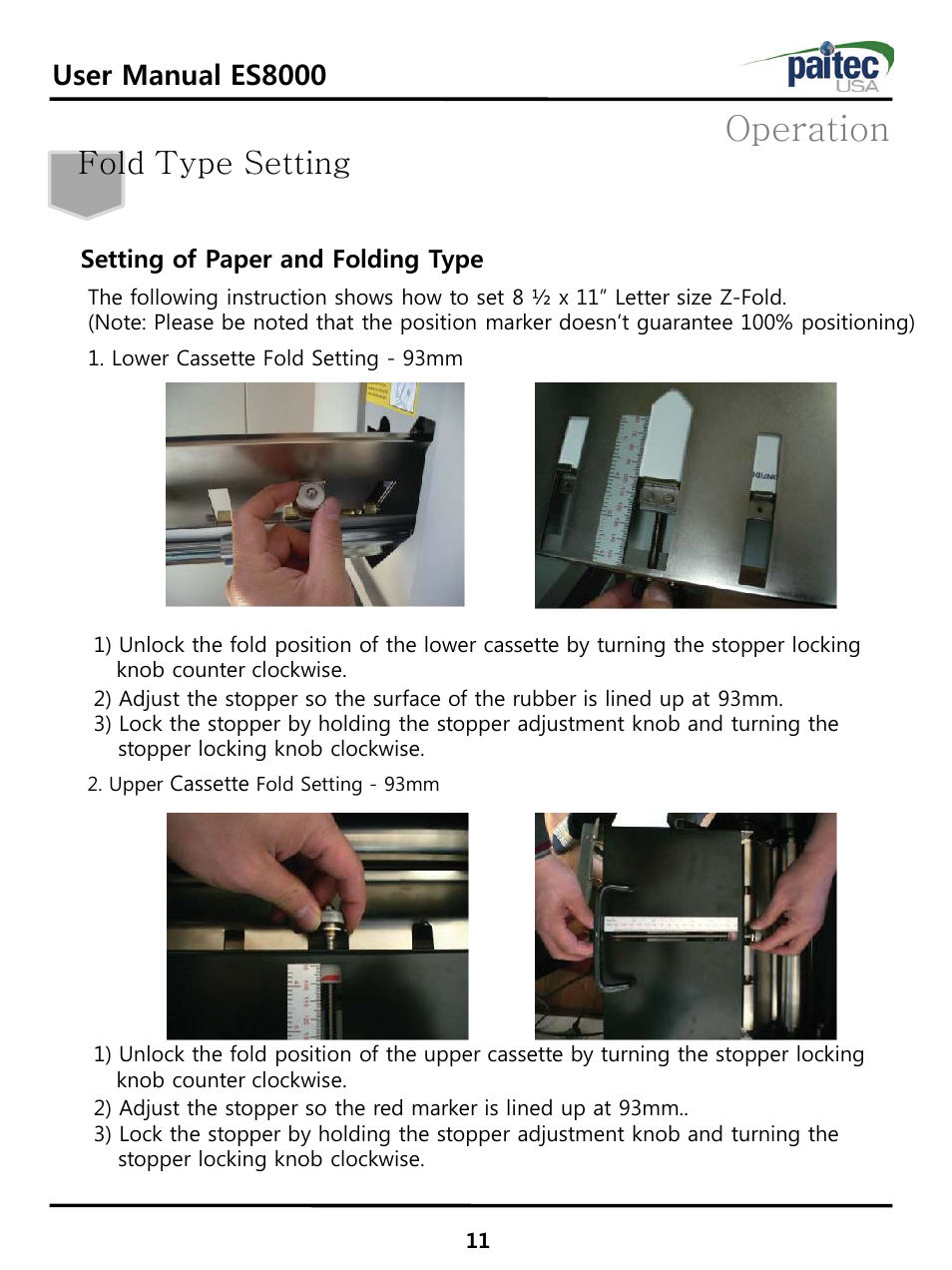 Operation, Fold type setting, User manual es8000 | MBM Corporation ES 8000 User Manual | Page 12 / 32