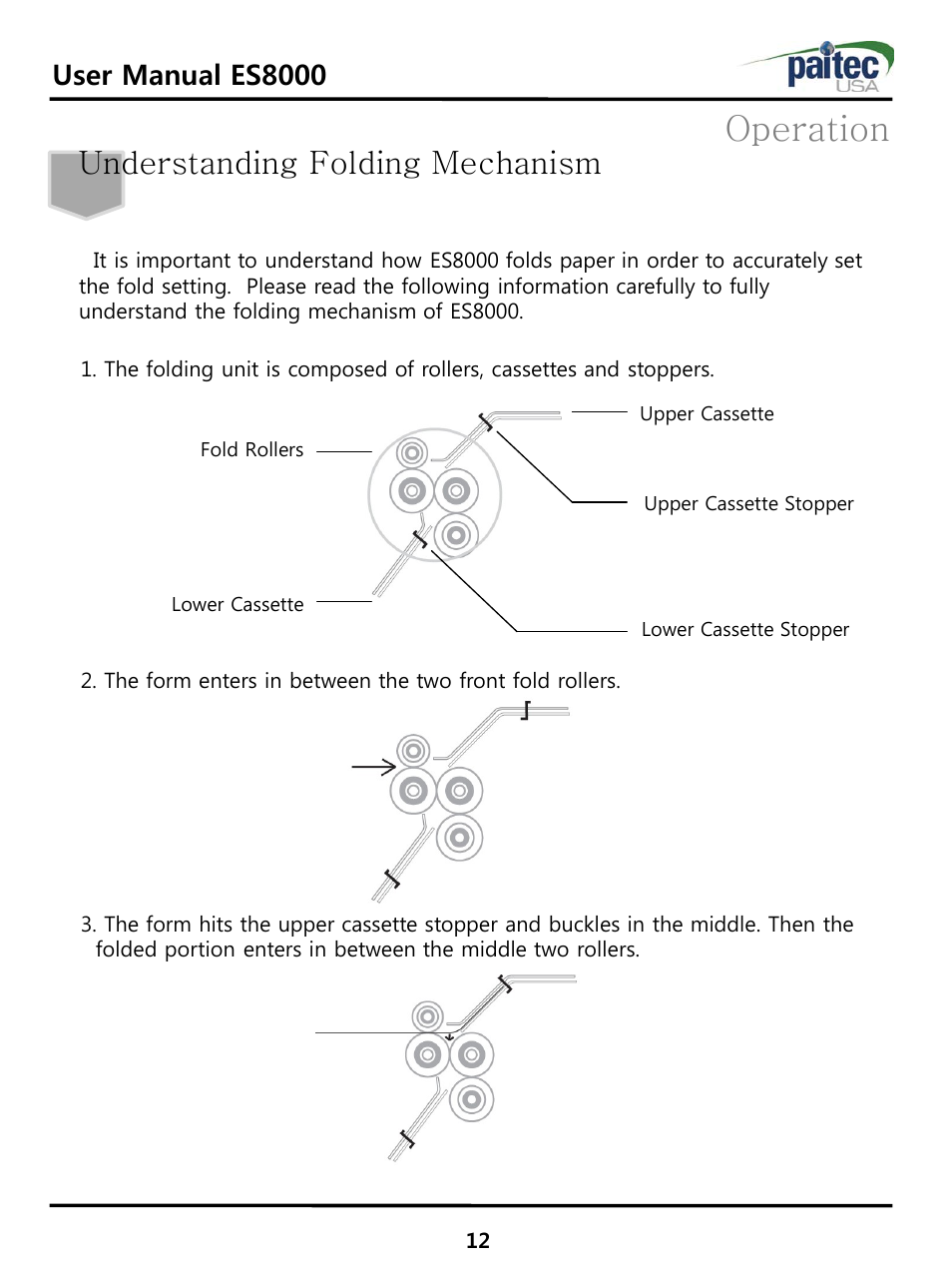 Operation, Understanding folding mechanism, User manual es8000 | MBM Corporation ES 8000 User Manual | Page 13 / 32