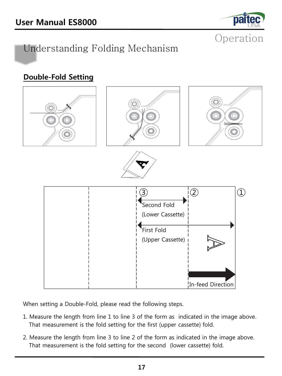 Operation, Understanding folding mechanism, User manual es8000 | Double-fold setting | MBM Corporation ES 8000 User Manual | Page 18 / 32