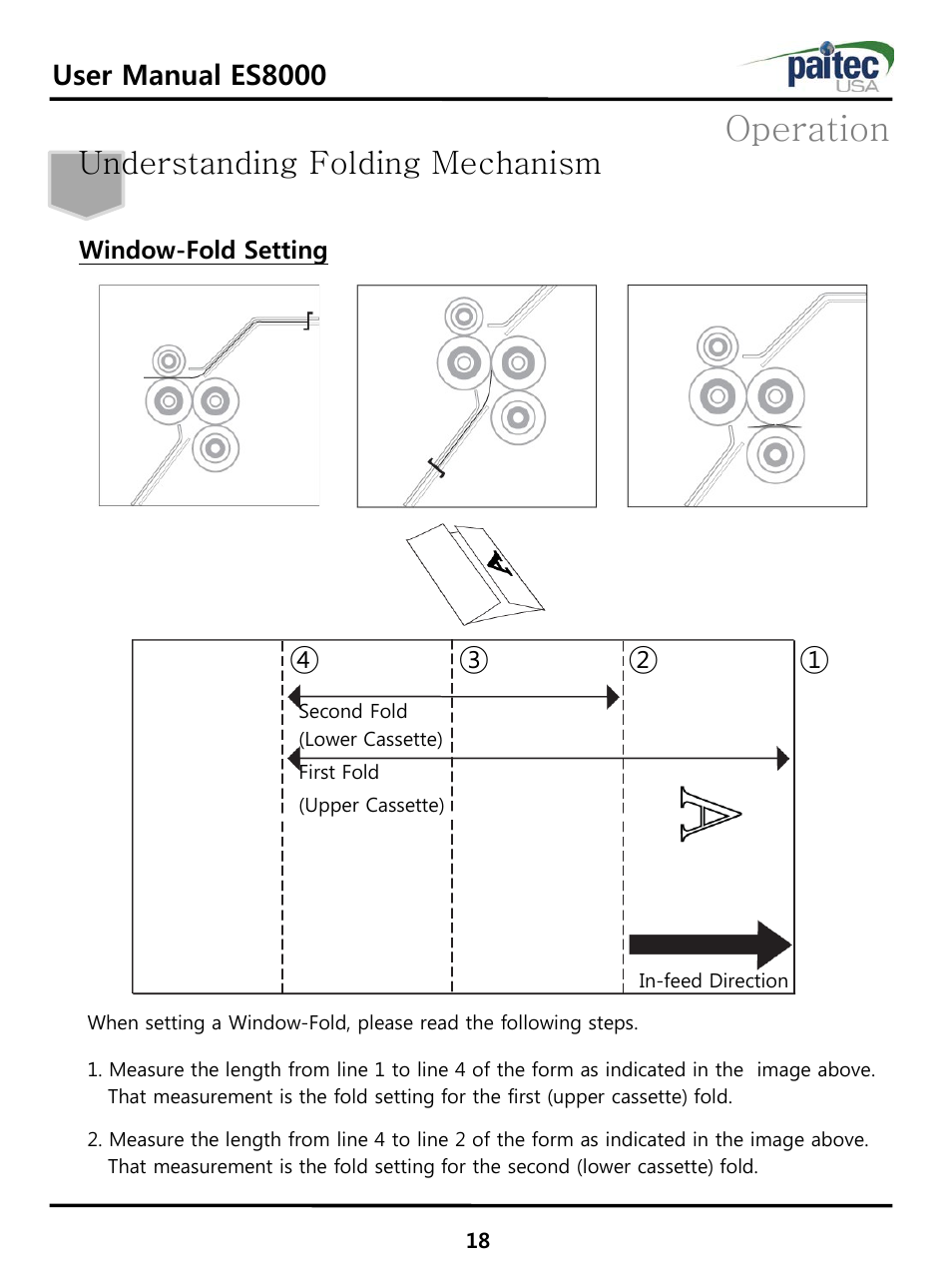 Operation, Understanding folding mechanism, User manual es8000 | Window-fold setting | MBM Corporation ES 8000 User Manual | Page 19 / 32