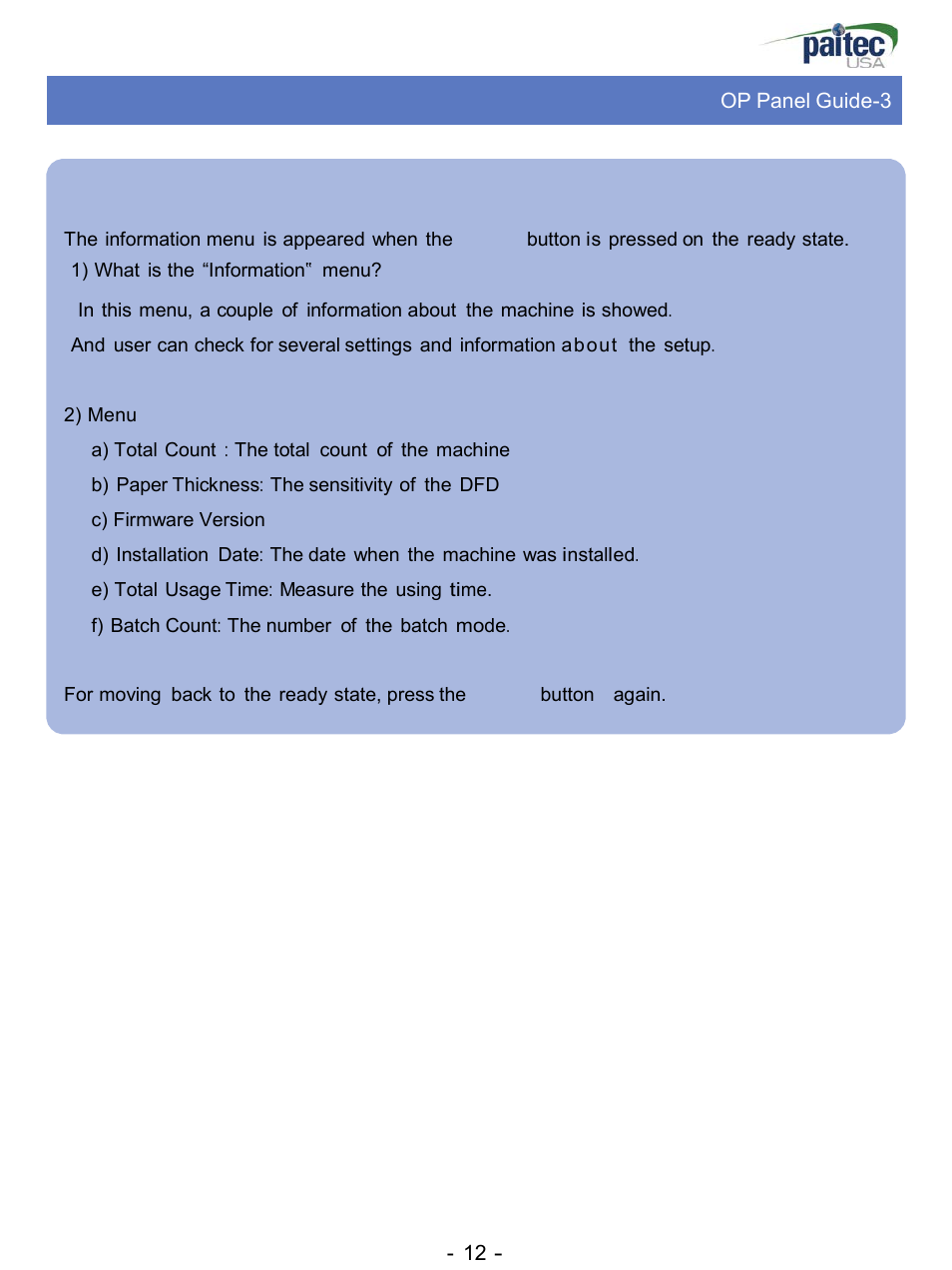 Information menu | MBM Corporation ES 3000 User Manual | Page 12 / 20