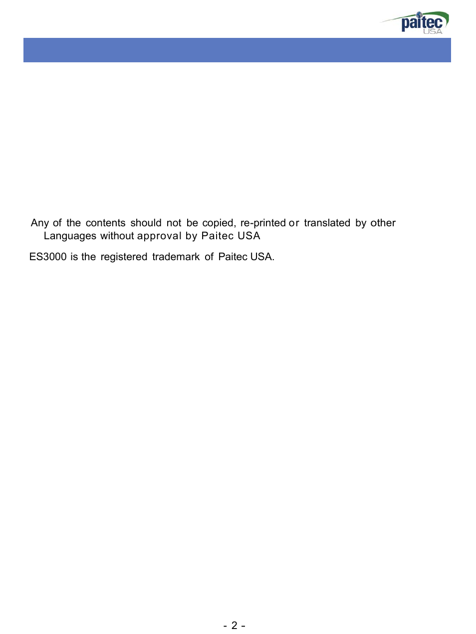 Copyright | MBM Corporation ES 3000 User Manual | Page 2 / 20