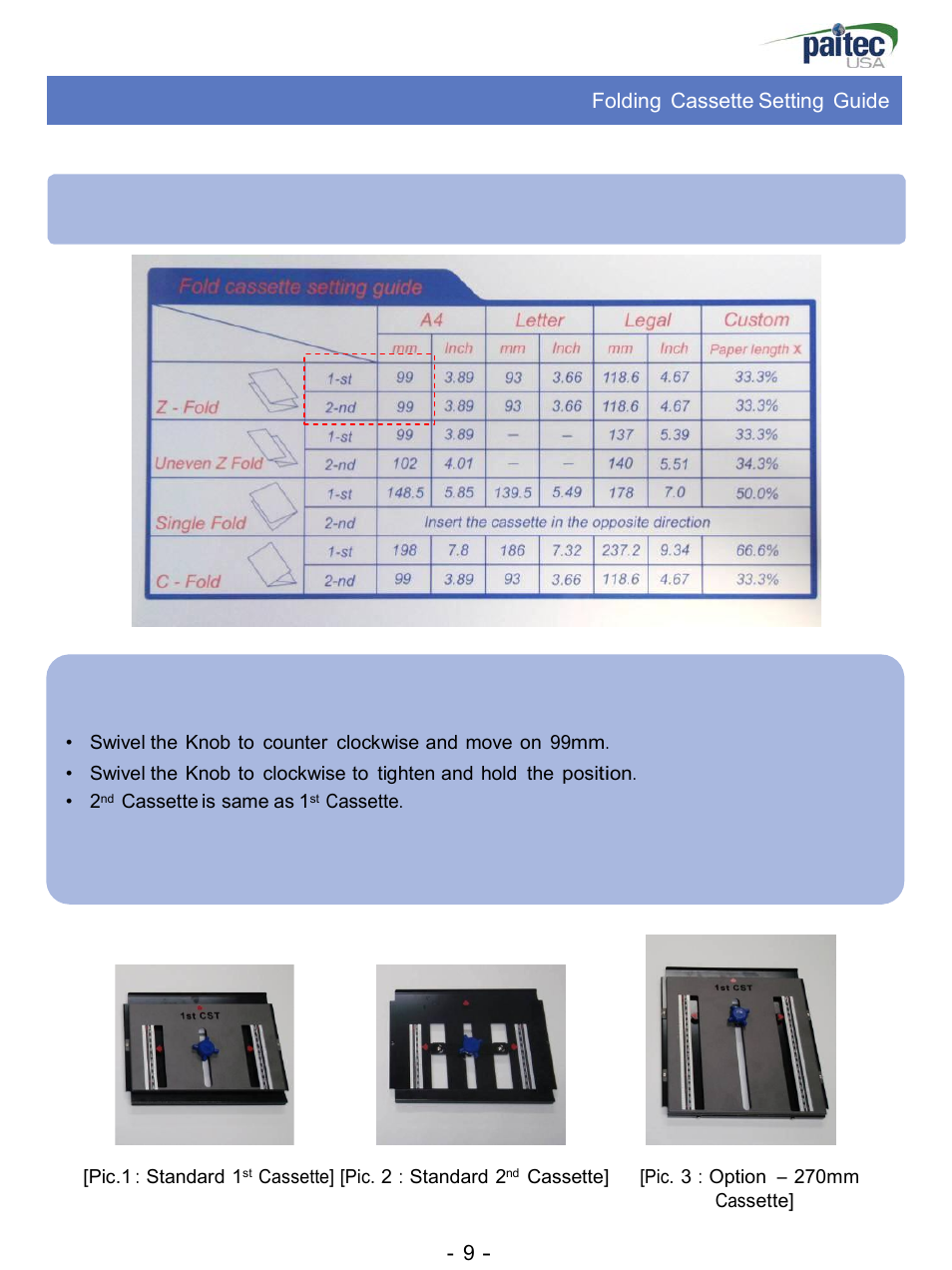 Folding cassette setting guide, 9 - folding cassette setting guide, How to set “z-fold | MBM Corporation ES 3000 User Manual | Page 9 / 20