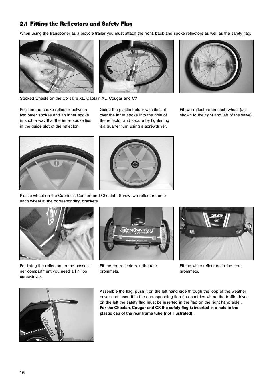 1 fitting the reflectors and safety flag | Chariot Carriers CX User Manual | Page 16 / 32