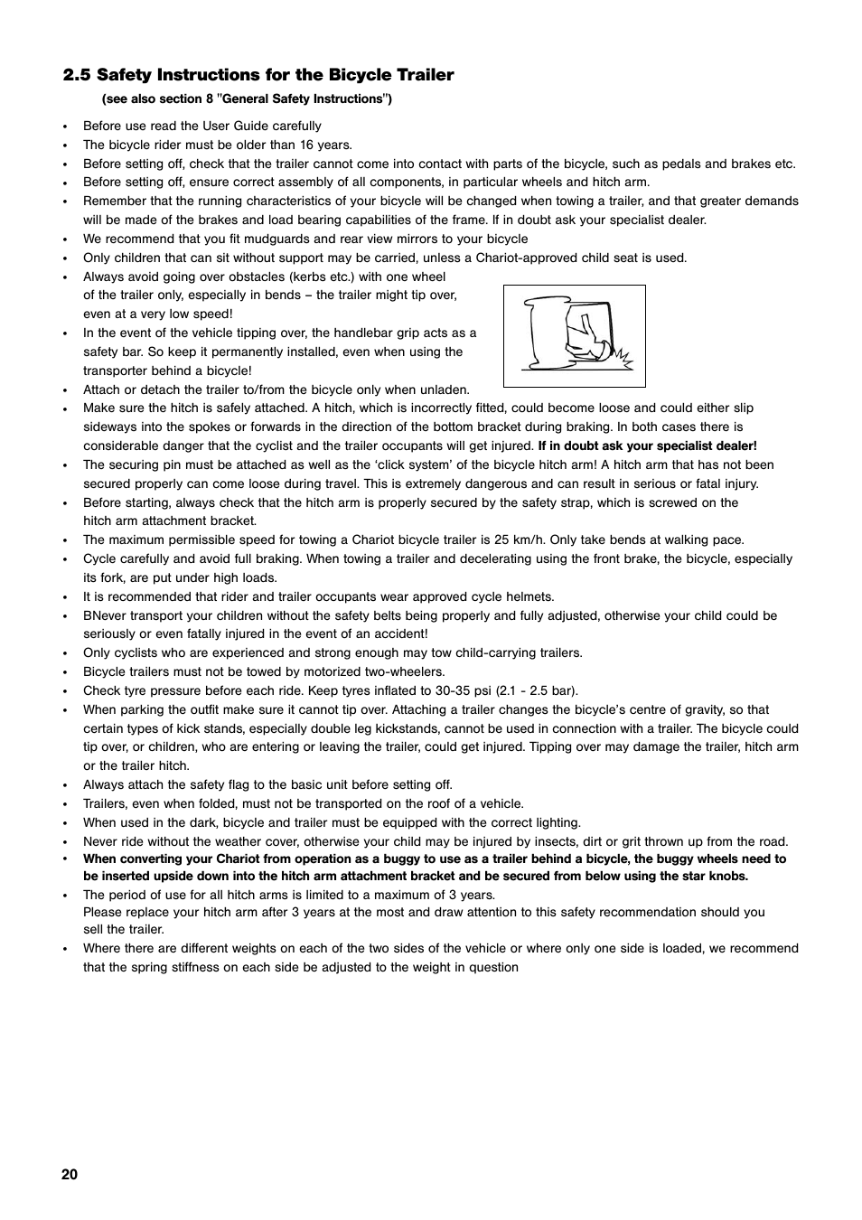 5 safety instructions for the bicycle trailer | Chariot Carriers CX User Manual | Page 20 / 32
