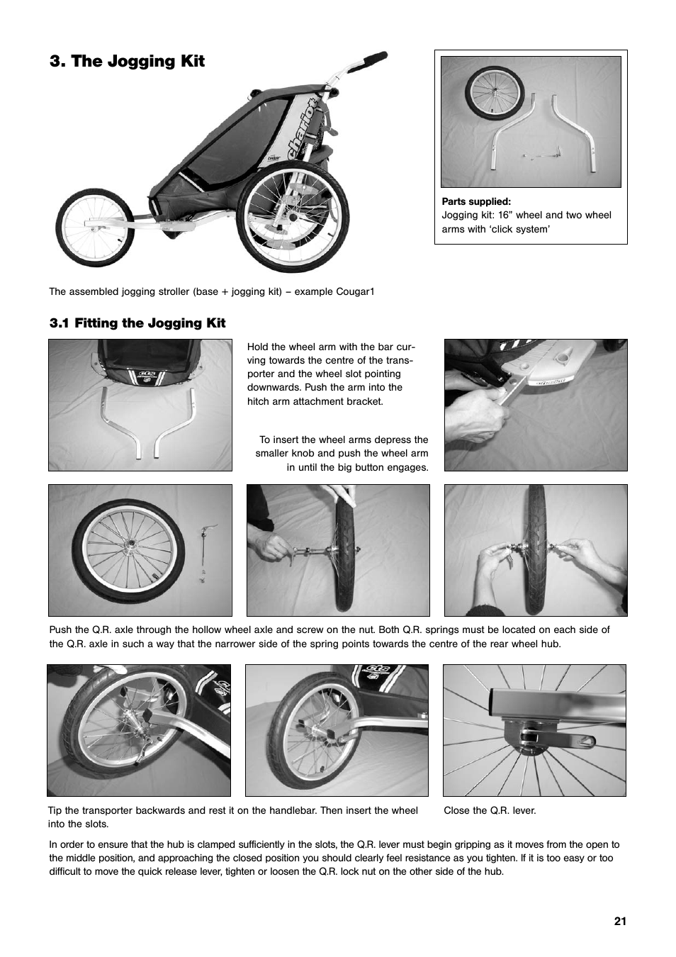 The jogging kit, 1 fitting the jogging kit | Chariot Carriers CX User Manual | Page 21 / 32