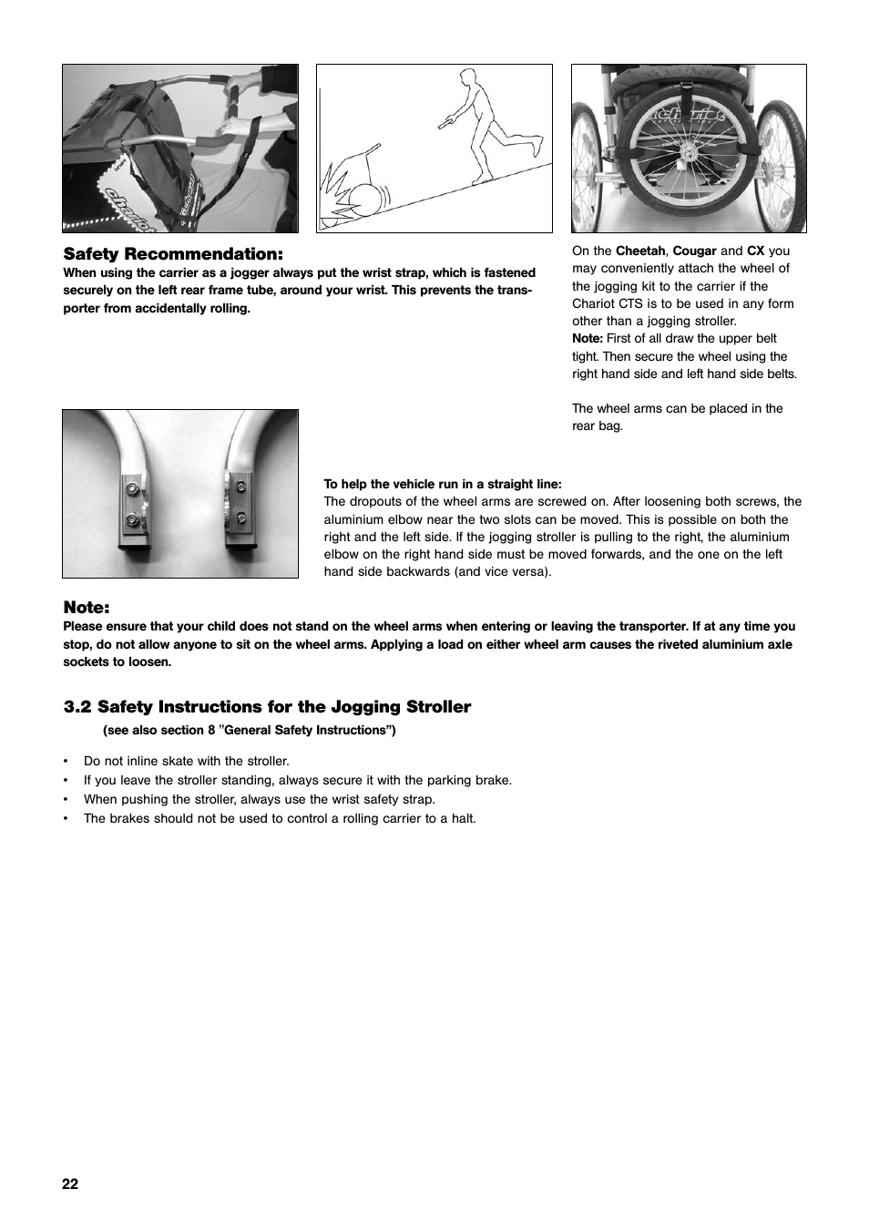 Safety recommendation, 2 safety instructions for the jogging stroller | Chariot Carriers CX User Manual | Page 22 / 32