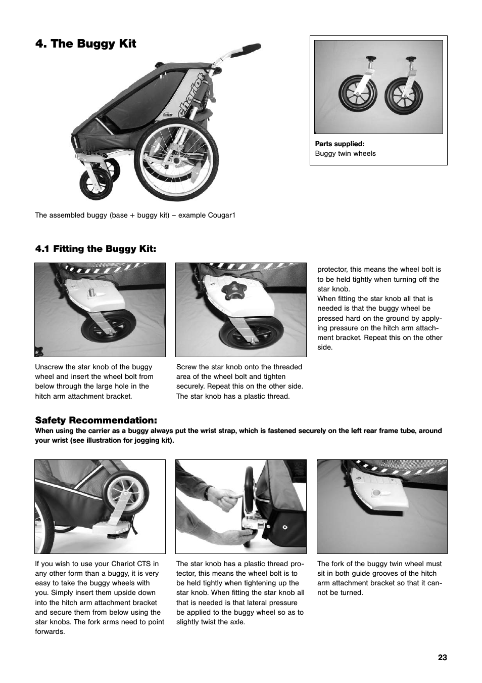 The buggy kit, 1 fitting the buggy kit, Safety recommendation | Chariot Carriers CX User Manual | Page 23 / 32